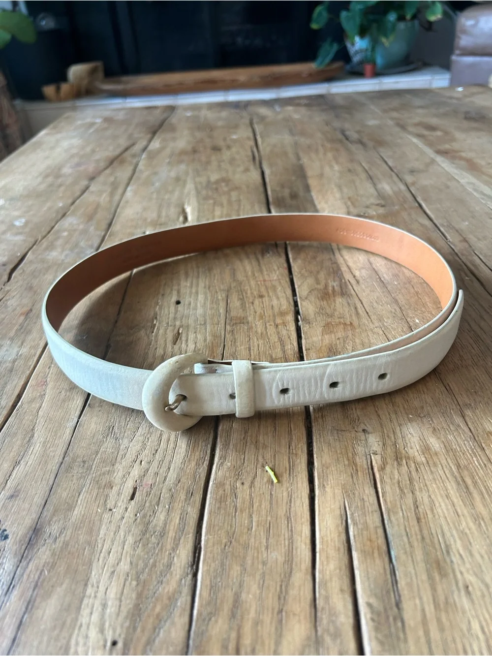 VTG Ralph Lauren Classic Cream Leather Belt with Round Buckle (soil) M